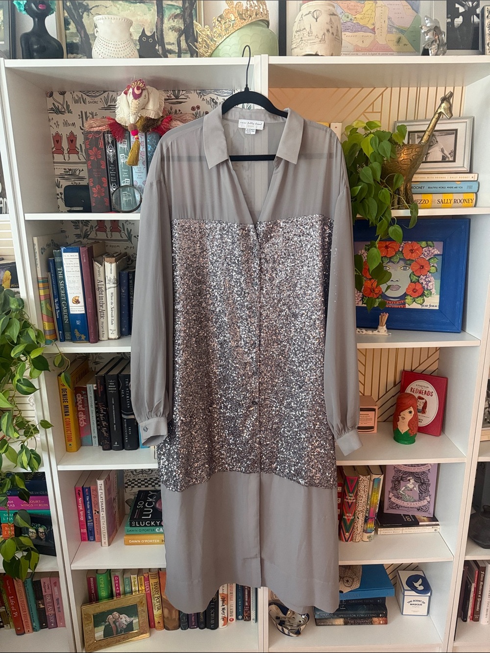 Never Fully Dressed Gunmetal Sequin Lila Shirt Dress US 16 NWOT - Picture 2 of 8